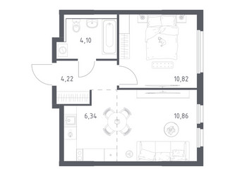 Планировка однокомнатной(квартира) площадью 36.34 квадратных метров в ЖК “ЖК Пригород Лесное”