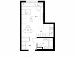 Планировка студии(квартира) площадью 28.2 квадратных метров в “ЖК Руставели 14”