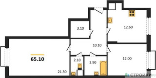 Планировка двухкомнатной(квартира) площадью 65.1 квадратных метров в “ЖК Римский”