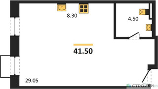 Планировка студии(квартира) площадью 41.5 квадратных метров в “ЖК Резиденции Архитекторов”