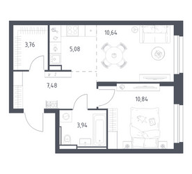 Планировка однокомнатной(квартира) площадью 41.5 квадратных метров в ЖК “ЖК Квартал Строгино”