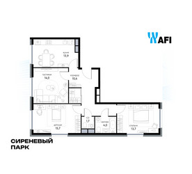 Планировка трехкомнатной(квартира) площадью 78.6 квадратных метров в ЖК “ЖК Сиреневый парк”