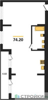 Планировка двухкомнатной(квартира) площадью 74.2 квадратных метров в “ЖК Первый квартал”