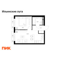 Планировка однокомнатной(квартира) площадью 34.1 квадратных метров в “ЖК Ильинские луга”