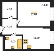 Планировка однокомнатной(квартира) площадью 37.8 квадратных метров в “ЖК "Коллекция"”