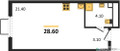 Планировка студии(квартира) площадью 28.6 квадратных метров в “ЖК Парксайд”