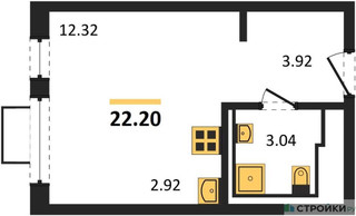 Планировка студии(квартира) площадью 22.2 квадратных метров в “ЖК Новое Видное”