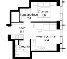 Планировка однокомнатной(квартира) площадью 33 квадратных метров в ЖК “ЖК Сити Бэй”