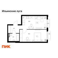 Планировка однокомнатной(квартира) площадью 41.8 квадратных метров в “ЖК Ильинские луга”