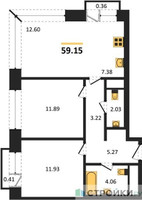 Планировка двухкомнатной(квартира) площадью 59.15 квадратных метров в “ЖК LIFE Варшавская”