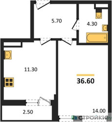 Планировка однокомнатной(квартира) площадью 36.6 квадратных метров в ЖК “ЖК Родные кварталы”