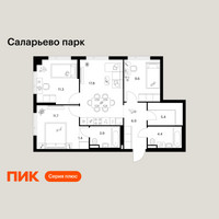 Планировка трехкомнатной(квартира) площадью 72.4 квадратных метров в “ЖК Саларьево парк”