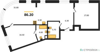 Планировка двухкомнатной(квартира) площадью 86.2 квадратных метров в “ЖК Родина Переделкино”