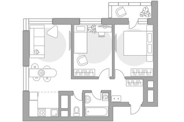 Планировка трехкомнатной(квартира) площадью 56.23 квадратных метров в ЖК “ЖК Ильинойс”