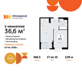 Планировка однокомнатной(квартира) площадью 36.6 квадратных метров в ЖК “ЖК Прокшино”
