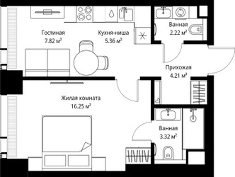 Планировка однокомнатной(квартира) площадью 39.18 квадратных метров в ЖК “ЖК Веер”