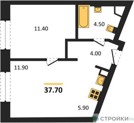 Планировка однокомнатной(квартира) площадью 38.5 квадратных метров в “ЖК Родина Переделкино”