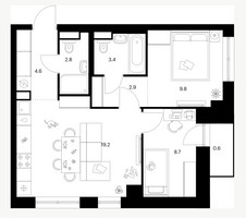 Планировка двухкомнатной(квартира) площадью 52 квадратных метров в “Нарвин”