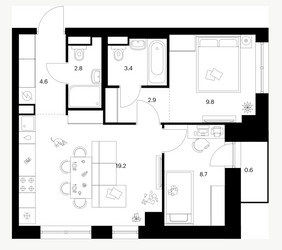 Планировка двухкомнатной(квартира) площадью 52 квадратных метров в ЖК “Нарвин”