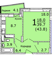 Планировка однокомнатной(квартира) площадью 43.8 квадратных метров в “ЖК Никольская Панорама”