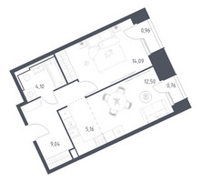 Планировка однокомнатной(апартаменты) площадью 46.61 квадратных метров в “ЖК Скай Спутник”