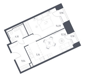 Планировка однокомнатной(апартаменты) площадью 46.61 квадратных метров в ЖК “ЖК Скай Спутник”