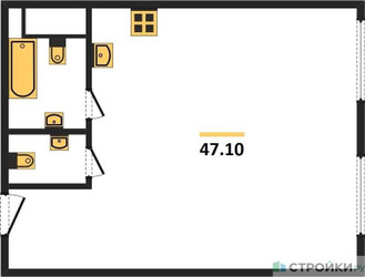 Планировка однокомнатной(апартаменты) площадью 47.1 квадратных метров в ЖК “ЖК Nametkin Tower (Наметкин Тауэр)”