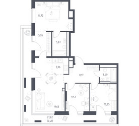 Планировка трехкомнатной(квартира) площадью 87.61 квадратных метров в ЖК “ЖК Верейская 41”