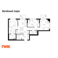 Планировка трехкомнатной(квартира) площадью 66.4 квадратных метров в “ЖК Зеленый парк”