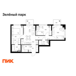 Планировка трехкомнатной(квартира) площадью 66.4 квадратных метров в ЖК “ЖК Зеленый парк”