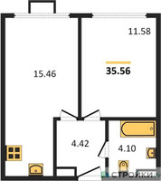 Планировка однокомнатной(апартаменты) площадью 35.56 квадратных метров в “ЖК Движение. Говорово”