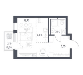 Планировка студии(квартира) площадью 26.48 квадратных метров в ЖК “ЖК Новое Видное”