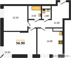 Планировка двухкомнатной(квартира) площадью 56.9 квадратных метров в “ЖК Первый Московский”