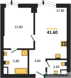 Планировка однокомнатной(квартира) площадью 41.6 квадратных метров в ЖК “ЖК Айс Тауэрс”