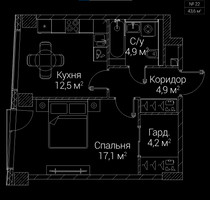 Планировка однокомнатной(квартира) площадью 43.6 квадратных метров в “ЖК СЕЗАР БУДУЩЕЕ”