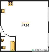 Планировка однокомнатной(квартира) площадью 47.6 квадратных метров в “ЖК Фестиваль парк-2”