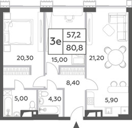 Планировка трехкомнатной(квартира) площадью 80.8 квадратных метров в ЖК “ЖК Will Towers (Вилл Тауэрс)”