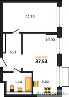 Планировка однокомнатной(квартира) площадью 37.53 квадратных метров в “ЖК Квартал Домашний”