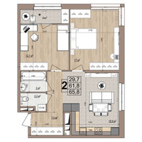 Планировка двухкомнатной(квартира) площадью 65.8 квадратных метров в “ЖК Гранд Комфорт”