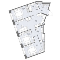 Планировка 4+ комнатной(квартира) площадью 94.9 квадратных метров в “ЖК Родина Переделкино”