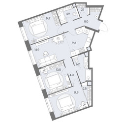 Планировка 4+ комнатной(квартира) площадью 94.9 квадратных метров в ЖК “ЖК Родина Переделкино”