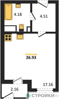 Планировка студии(квартира) площадью 26.93 квадратных метров в “ЖК Светлый мир БиоПолис”