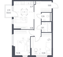 Планировка двухкомнатной(квартира) площадью 55.61 квадратных метров в “ЖК Остафьево”