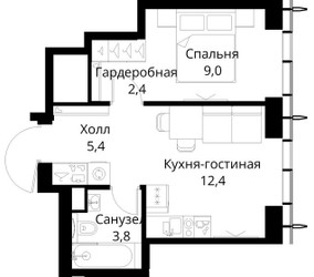 Планировка однокомнатной(квартира) площадью 33 квадратных метров в ЖК “ЖК Сити Бэй”
