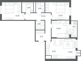 Планировка 4+ комнатной(квартира) площадью 78.4 квадратных метров в “ЖК Равновесие”