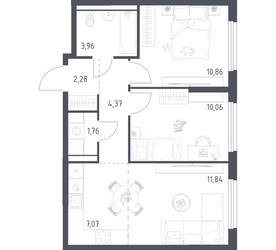 Планировка двухкомнатной(квартира) площадью 52.2 квадратных метров в ЖК “ЖК Пригород Лесное”