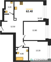 Планировка двухкомнатной(квартира) площадью 62.4 квадратных метров в “ЖК Символ”