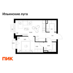 Планировка однокомнатной(квартира) площадью 37.34 квадратных метров в ЖК “ЖК Ильинские луга”