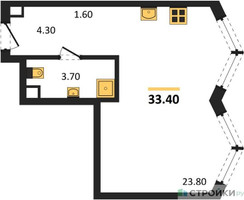 Планировка студии(квартира) площадью 33.4 квадратных метров в “Акценты”