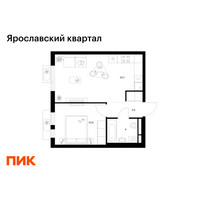 Планировка однокомнатной(квартира) площадью 38.3 квадратных метров в “Ярославский квартал”